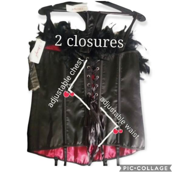 Dreamgirl reversible black and red corset with feathers size 32 (small) - Picture 6 of 11